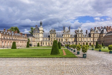 beautiful medieval landmark - royal hunting castle fontainbleau. palace of fontainebleau - one of largest royal chateaux in france (55 km from paris), unesco world heritage site.