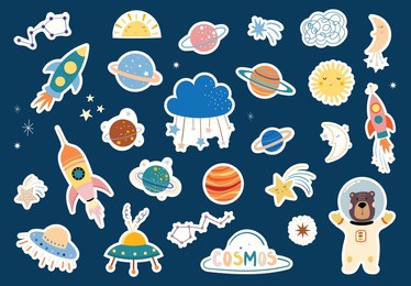 space stickers collection for kids, planets, moon, constellation, rocket 