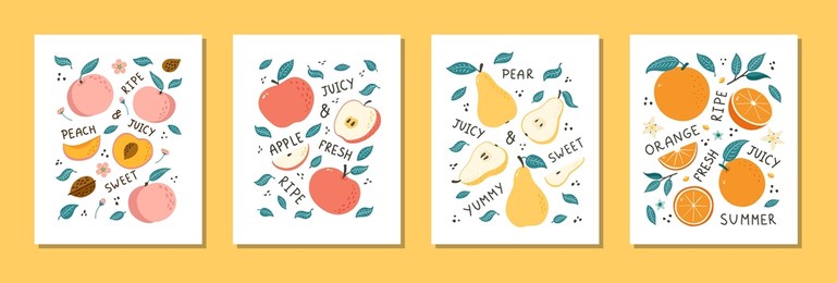 hand drawn fruits still life set. doodle style fruits illustrations for poster, banner, background, market label, logo, postcard, sticker, menu, food package design and decoration