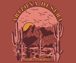 arizona desert vibes vintage graphic print design for t shirt, poster, background and sticker.