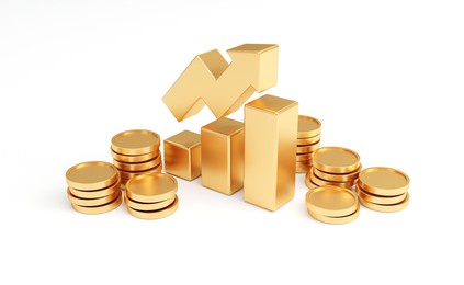 stack of golden coins on white background with earning profit concept. gold coins or currency of business. 3d rendering.