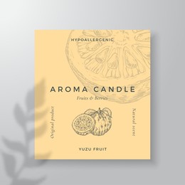 aroma candle vector label template. exotic yuzu fruit scent from local purveyors advert design. ink style sketch background layout decor. natural smell product package text space
