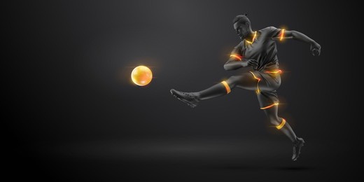 football soccer player man in action isolated black background. vector illustration