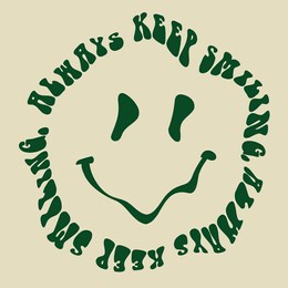 retro distorted smiling face illustration print with groovy keep smiling slogan for graphic tee t shirt or sticker - vector