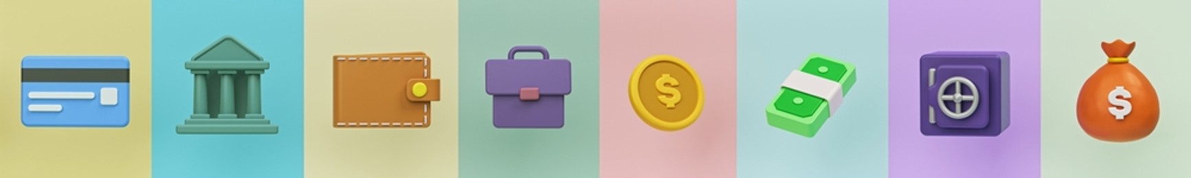 money and finance related 3d icons set. minimal sign, symbol. simple objects, elements. 3d rendering