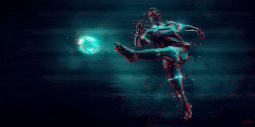 football soccer player man in action isolated blue background. vector illustration