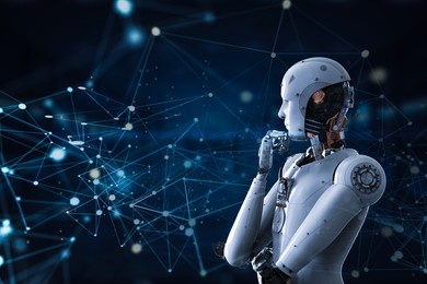 technology connection concept with 3d rendering connection structure with robot