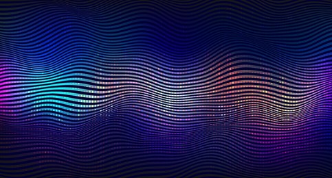 vector abstract vibrant background, with blending colors and textures.wave pattern with dark and light layers. 80's futuristic cyberpunk design with glowing colorful neon lights.