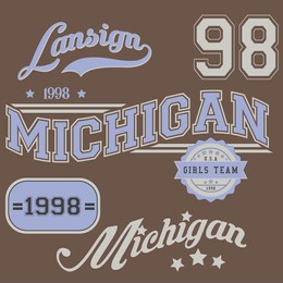 michigan varsity fashion slogan print. college slogan typography print design. vector t-shirt graphic or other uses.