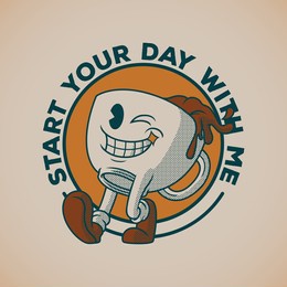 retro emblem of happy coffee