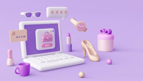 online virtual shopping. beauty and fashion concept. 3d rendering. 