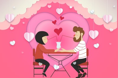 couple romantic lovers hearts happy valentines day, minimal love hearts background with text space, romantic love message hearts background template design free illustration