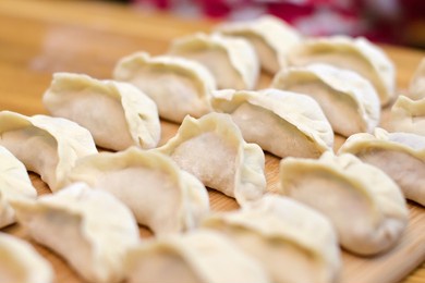 a closeup of dumplings in a row