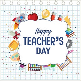 happy teacher's day poster with school objects illustration