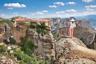 panoramic view on meteora in trikala, greece.