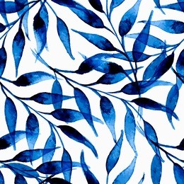 hand painted watercolor ink leaves seamless floral pattern vector background. leaf pattern