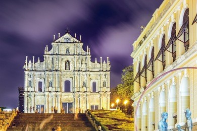 macau, china at the ruins of st. paul cathedral.
