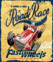 vintage race car for printing.vector old school poster.
