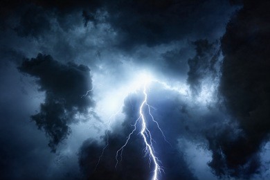 nature force background - bright lightning in dark stormy sky 