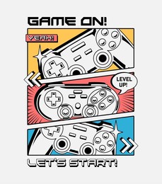 vector joysticks gamepad illustration with slogan texts, for t-shirt prints and other uses.