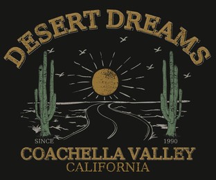 desert dreaming graphic print design for t shirt, sticker, poster and others. desert road trip vector artwork design.