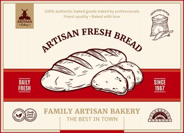 bakery label and packaging design template for baked products branding and packaging. vector loaf and bread slices illustration