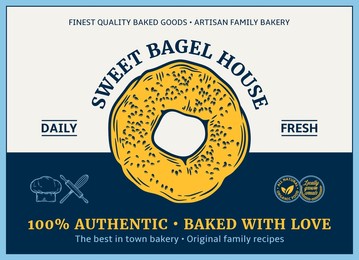 bakery label and packaging design template for baked products branding and packaging. vector bagel illustration