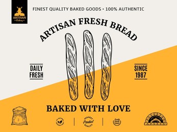 bakery label and packaging design template for baked products branding and packaging. vector baguette illustration