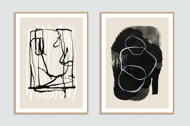 set of two abstract minimalist hand-painted illustrations for wall decoration, postcard or brochure design. vector eps10.