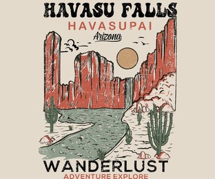 havasu falls graphic print design for t shirt, poster, sticker and others. desert adventure vector artwork.