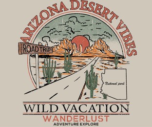 arizona desert vibes vintage graphic print design for t shirt, poster, sticker and others. desert road trip vector artwork.