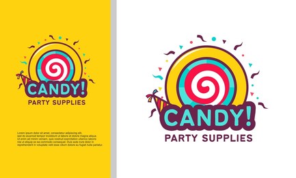 candy text logo lettering for sweet candy dessert for kids. hand drawn vector illustration for your design. kids party suppliers logo.
