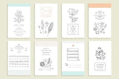 hand drawn collection of romantic invitations. wedding, marriage, bridal, birthday, valentine's day. isolated. vector