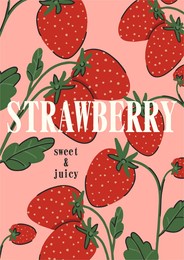 colorful vector illustration of vintage strawberry label poster. flat design, cartoon hand drawn.