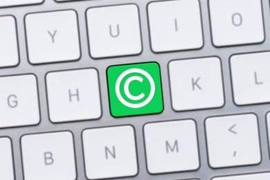 copyright concept with green button on computer keyboard