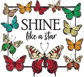 butterfly square slogan print. butterflies print with slogan t-shirt, wallpaper, poster