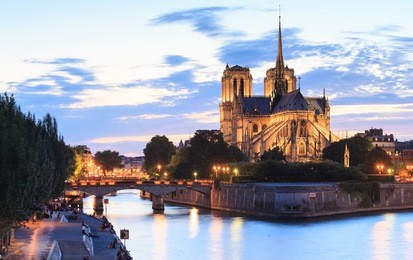 panorama of the island cite with cathedral notre dame de paris in paris, france.
