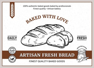bakery label and packaging design template for baked products branding and packaging. vector loaf and bread slices illustration