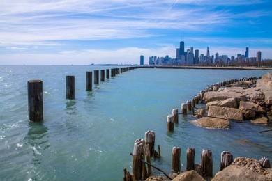 lake michigan on a beautiful day in chicago illinois, usa