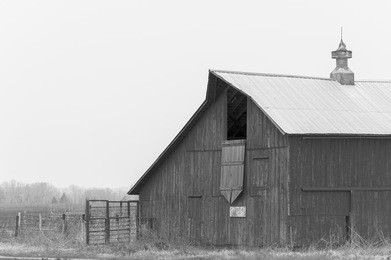 old barn in black and white