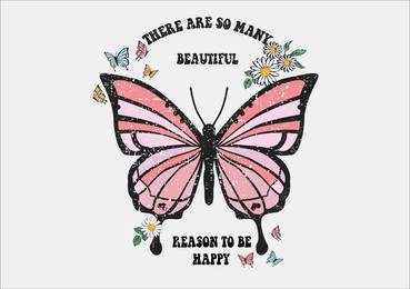 pink butterfly and daisy flowers