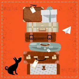 travel concept. stack of vintages suitcases. vector illustration.