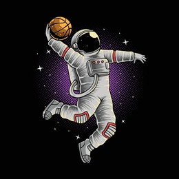 astronaut basketball slam dunk in space illustration premium vector the concept of isolated technology. flat cartoon style suitable for landing web pages, banners, flyers, stickers, cards