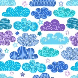 hand drawn clouds with stars. background. seamless pattern. vector