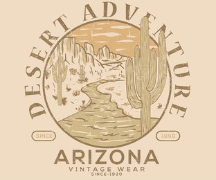 desert adventure vintage print deign for t shirt, poster, batch, and others.