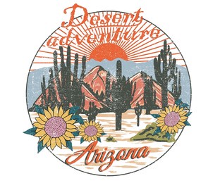 cactus with sunflower print deign for t shirt, poster, batch, and others. arizona desert vector artwork design.