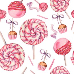 sweet candy lollipop pattern. watercolor seamless pattern.watercolor pink candy lollipop illustration.watercolor pastry and confectionery. love and sweets. romantic design for packing, backgrounds