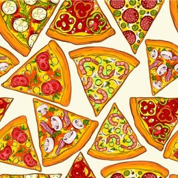 seamless pattern made of tasty pizza slices.