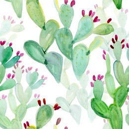 watercolor seamless cactus pattern background