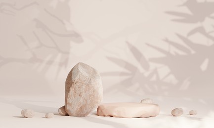 rock podium on earth tone colour background for product presentation. natural beauty pedestal, relaxation and health, 3d illustration